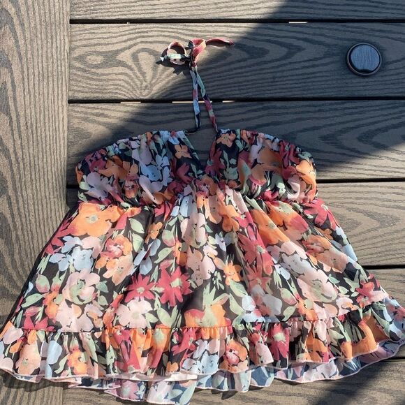 NWT PacSun la hearts floral ruffle mini top size small strapless chiffon - Picture 3 of 9
